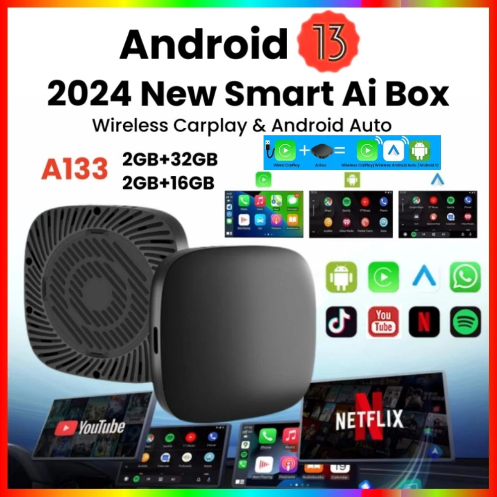 Carplay AI Box Android 13 Wireless Android Auto Smart TV Box