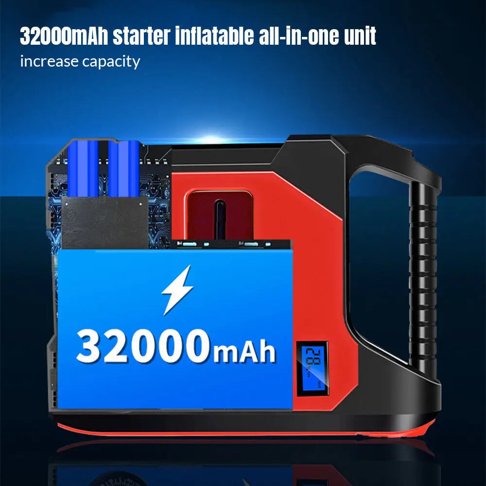 4 In1 Car Jump Starter with Air Compressor Portable Flashlight