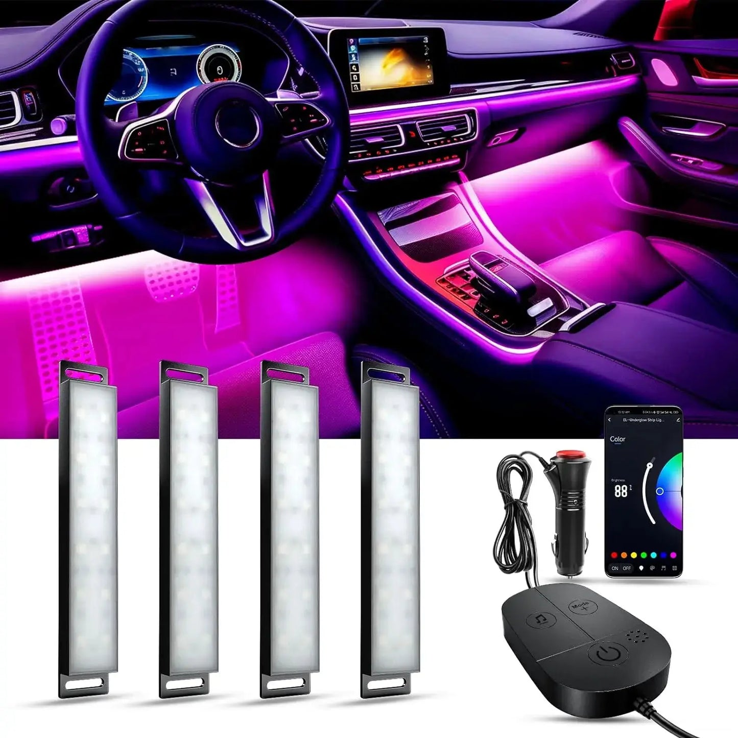 Ambient Light Car Interior APP 3 Key Remote Control Neon LED Lamp