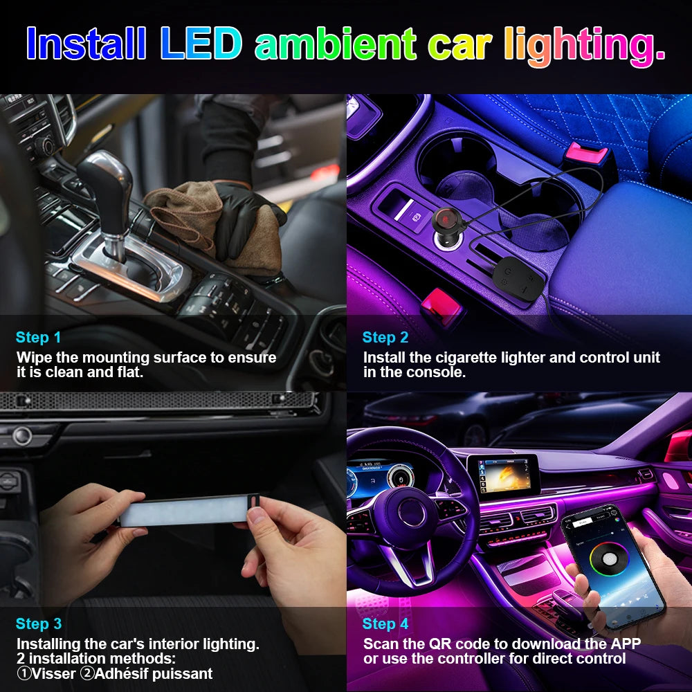 Ambient Light Car Interior APP 3 Key Remote Control Neon LED Lamp