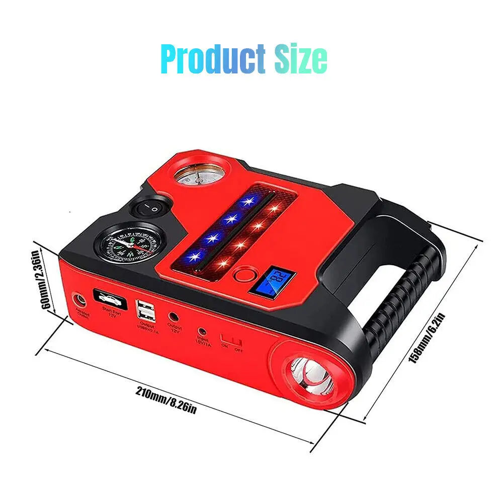 4 In1 Car Jump Starter with Air Compressor Portable Flashlight