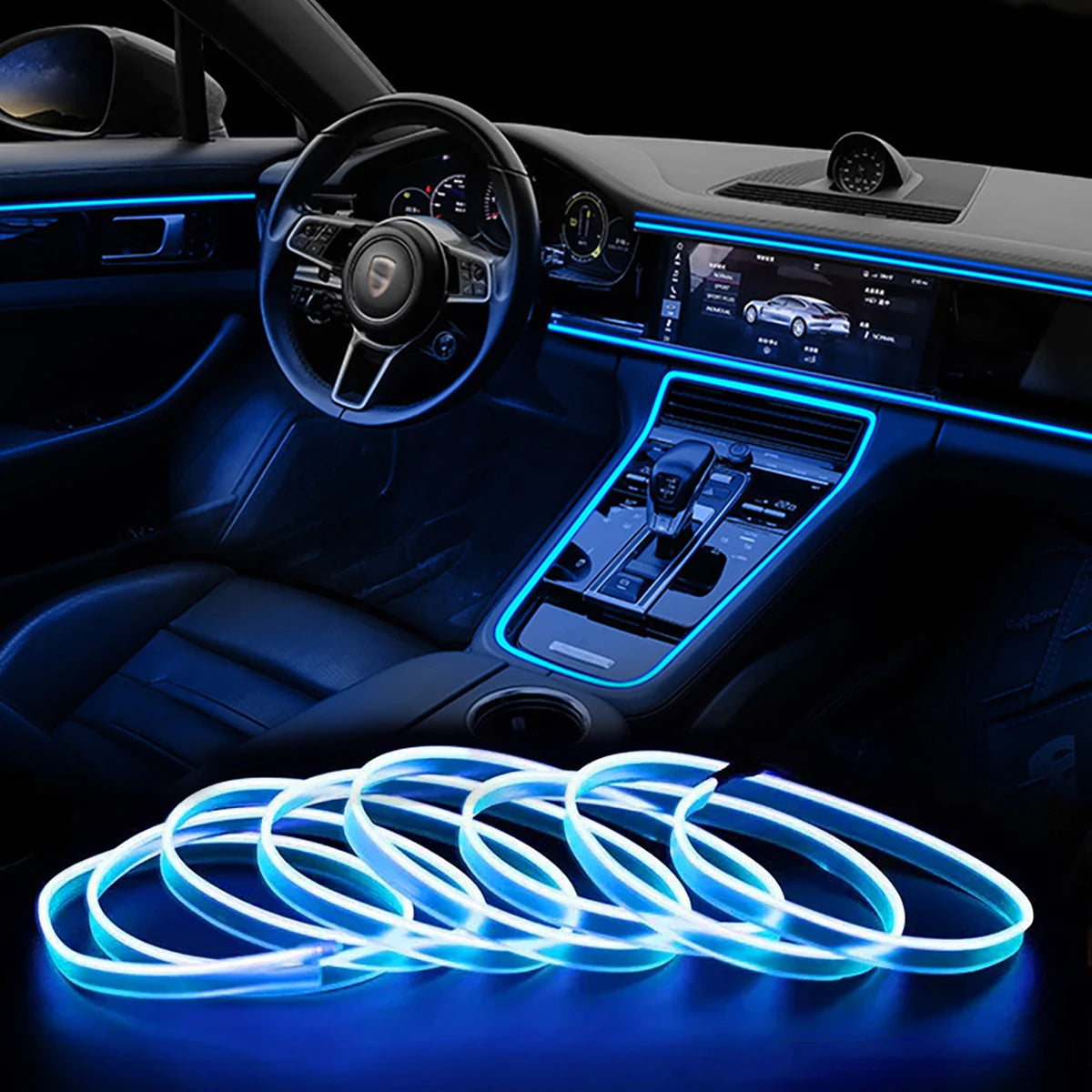 3M 5M Car EL Wire Led Strip Atmosphere Light Blue