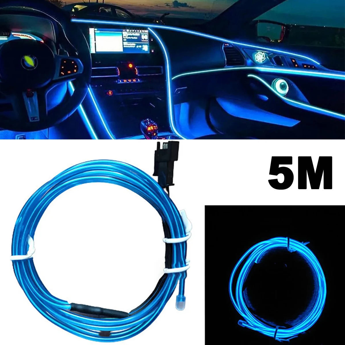 3M 5M Car EL Wire Led Strip Atmosphere Light Blue