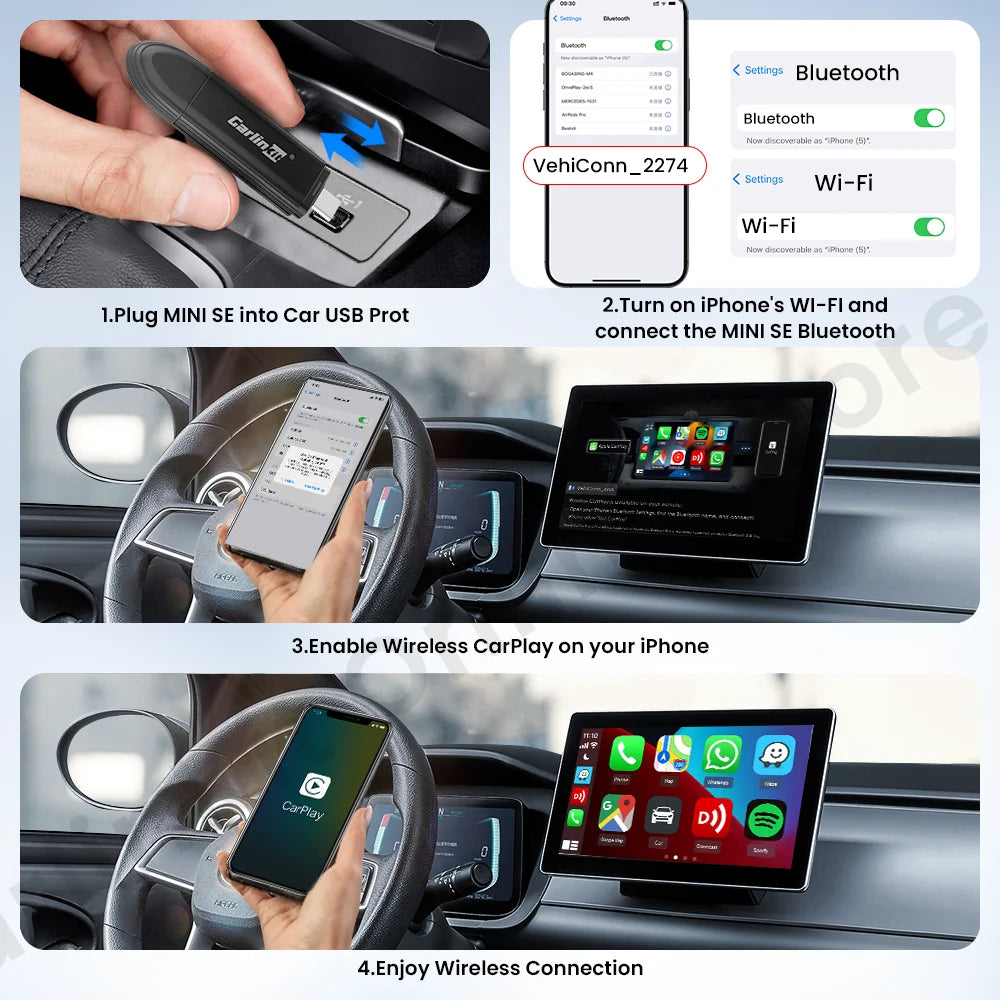 Carlinkit Mini SE Wired to Wireless Carplay Adapter