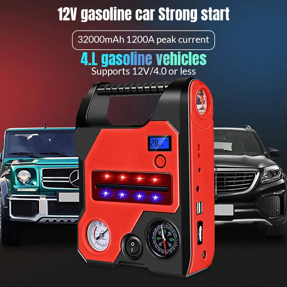 4 In1 Car Jump Starter with Air Compressor Portable Flashlight